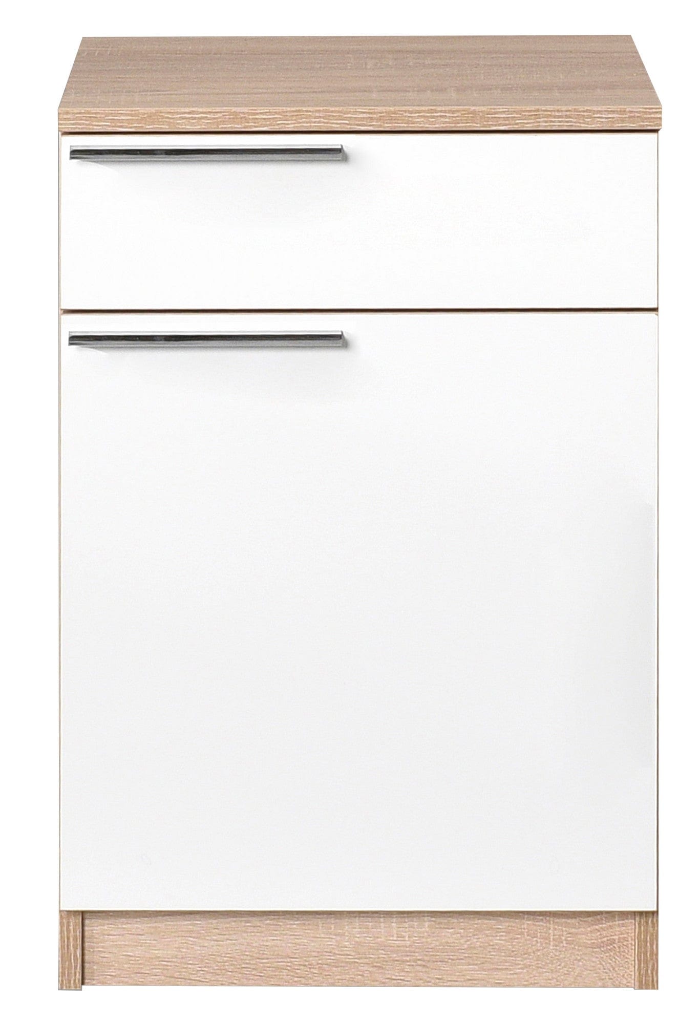 Asir Noptiera din pal, cu 1 sertar si 1 usa, Komodo 711 Stejar Sonoma / Alb, l40xA38xH63 cm