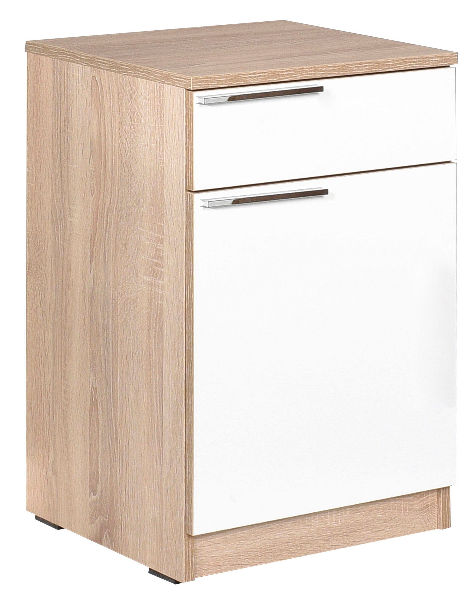 Asir Noptiera din pal, cu 1 sertar si 1 usa, Komodo 711 Stejar Sonoma / Alb, l40xA38xH63 cm