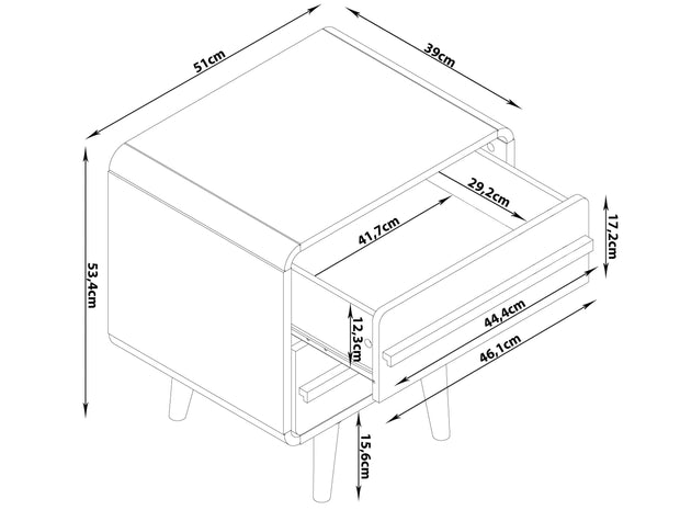 Dorel Home Noptiera din pal cu 2 sertare, Chantal Gri / Negru, l51xA39xH54 cm
