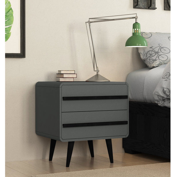 Dorel Home Noptiera din pal cu 2 sertare, Chantal Gri / Negru, l51xA39xH54 cm