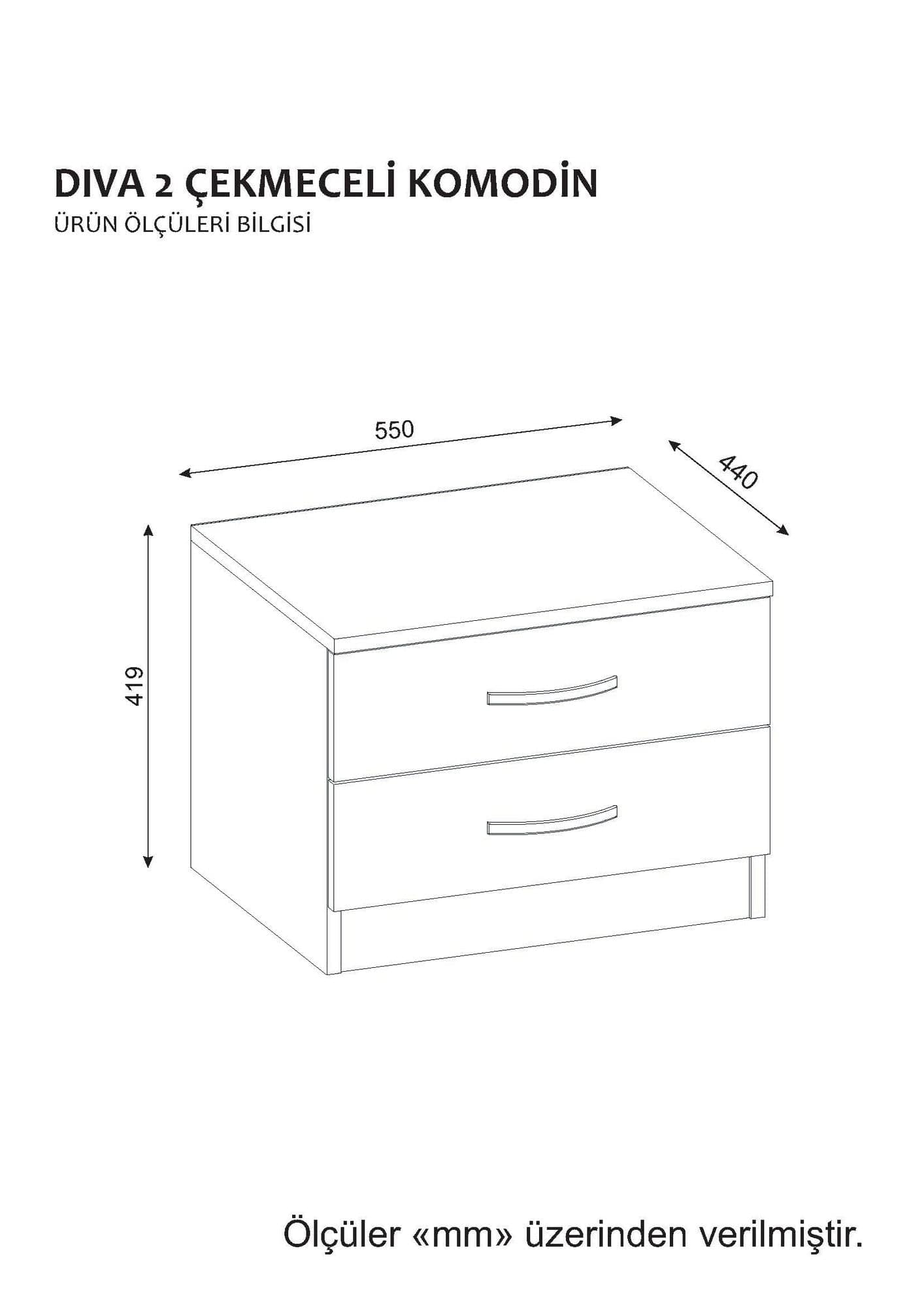 Asir Noptiera din pal, cu 2 sertare, Diva V2 Alb, l55xA44xH41,9 cm