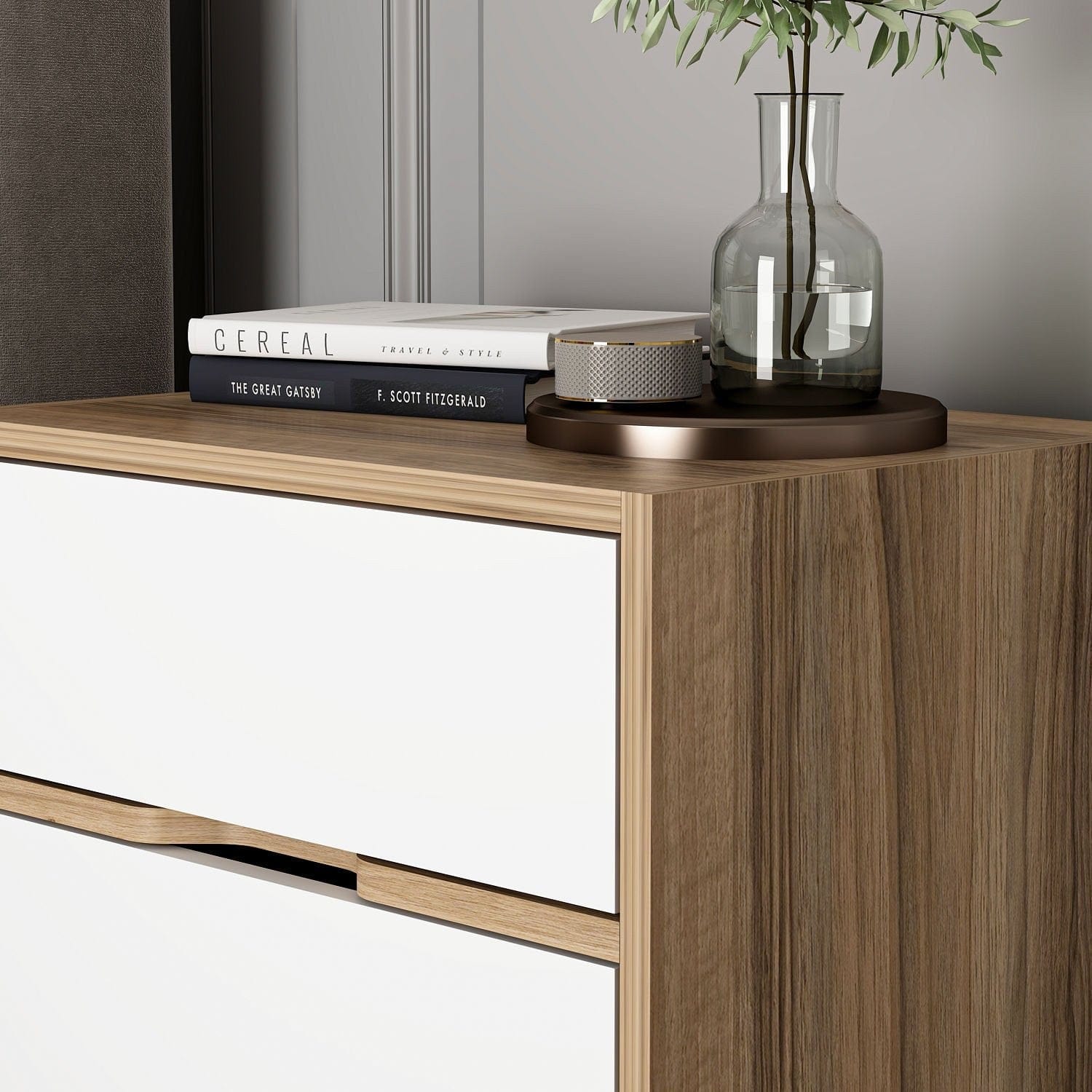 Asir Noptiera din pal, cu 2 sertare, Elina 8171 Nuc / Alb, l54xA47xH40 cm