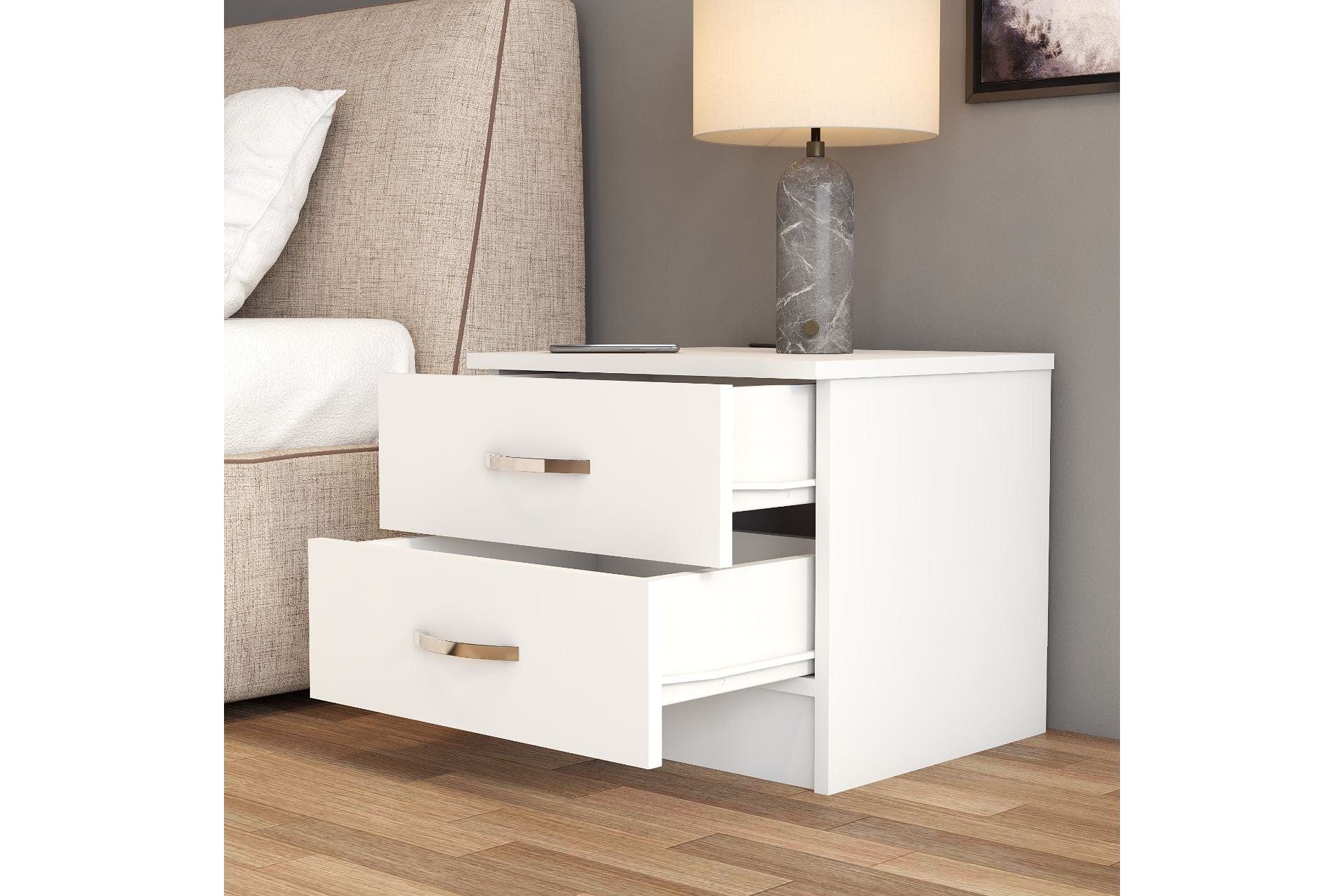 Asir Noptiera din pal, cu 2 sertare, Komodo 0201 Alb, l52xA44,6xH44,5 cm