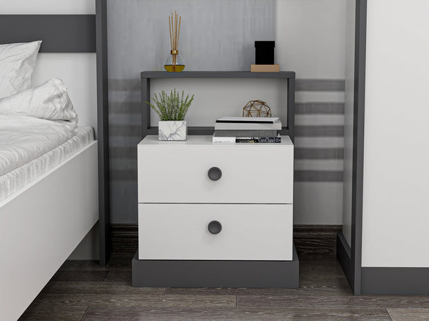 Asir Noptiera din pal, cu 2 sertare, Life Antracit / Alb, l62xA42xH62 cm