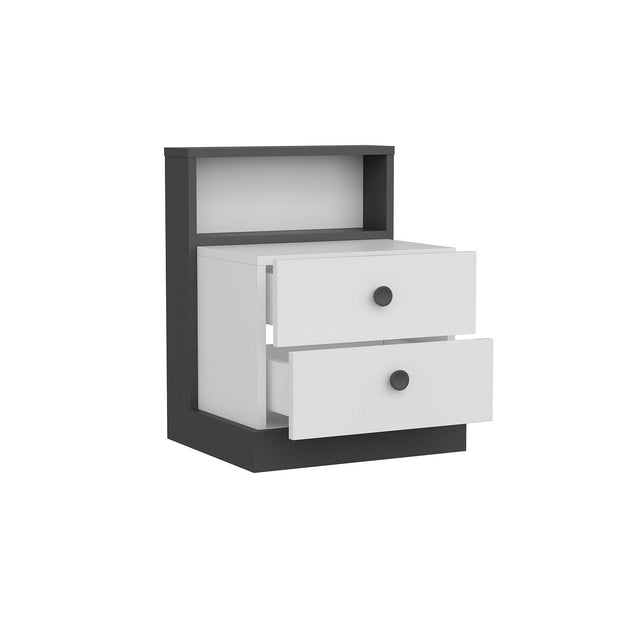 Asir Noptiera din pal, cu 2 sertare, Life Antracit / Alb, l62xA42xH62 cm