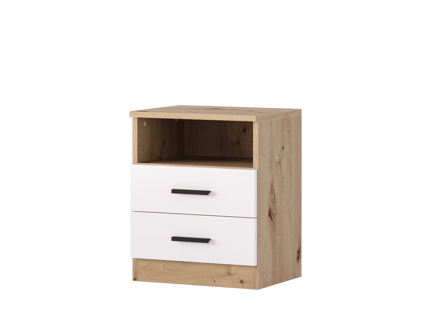 VITOROG Noptiera din pal, cu 2 sertare, Max Stejar Artisan / Alb, l45xA35xH49 cm