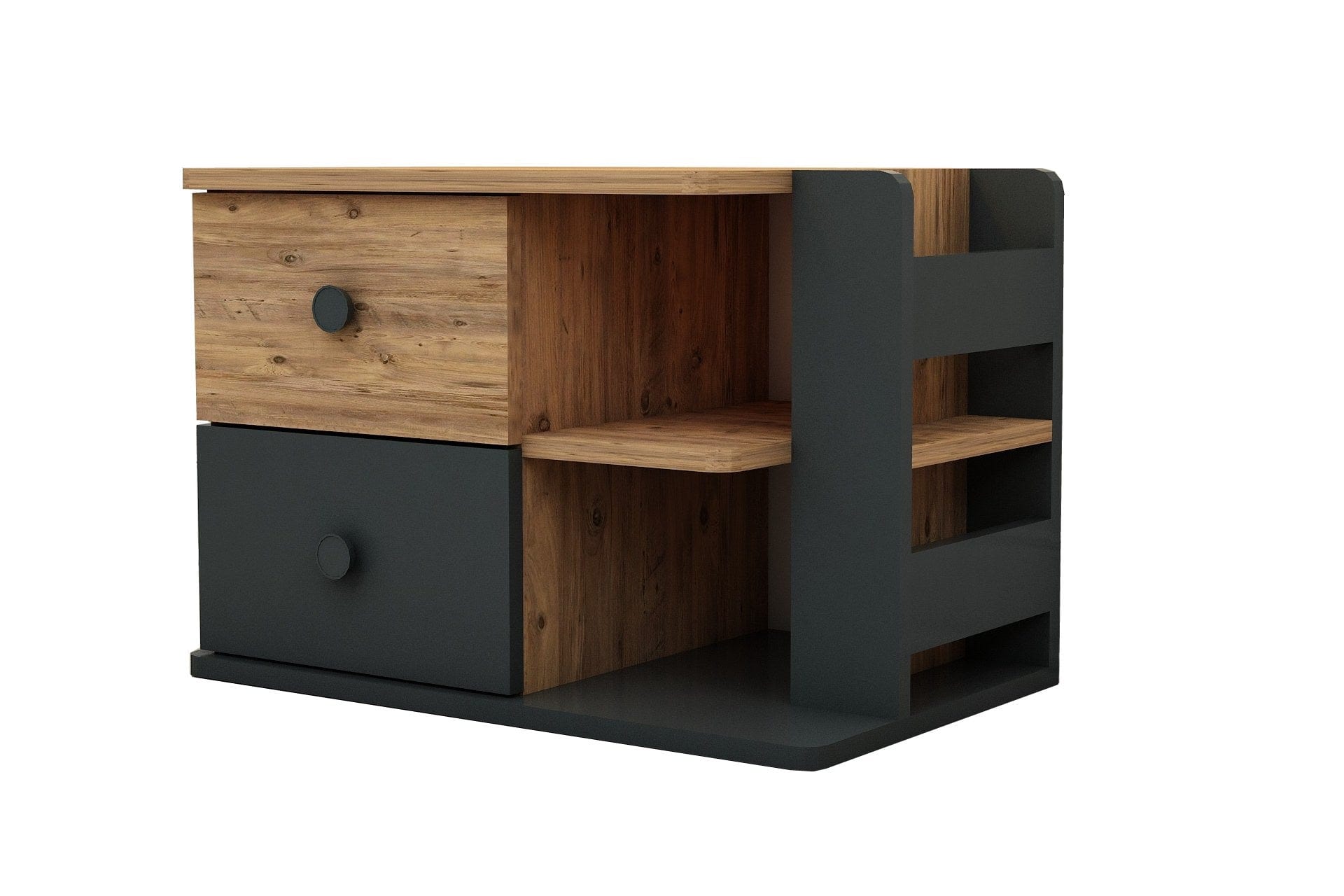 Asir Noptiera din pal, cu 2 sertare, Valerin Pin Atlantic / Antracit, l65xA40,3xH44,6 cm