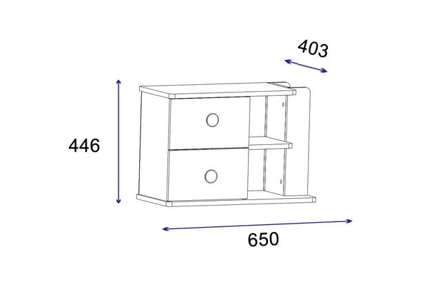 Asir Noptiera din pal, cu 2 sertare, Valerin Pin Atlantic / Antracit, l65xA40,3xH44,6 cm