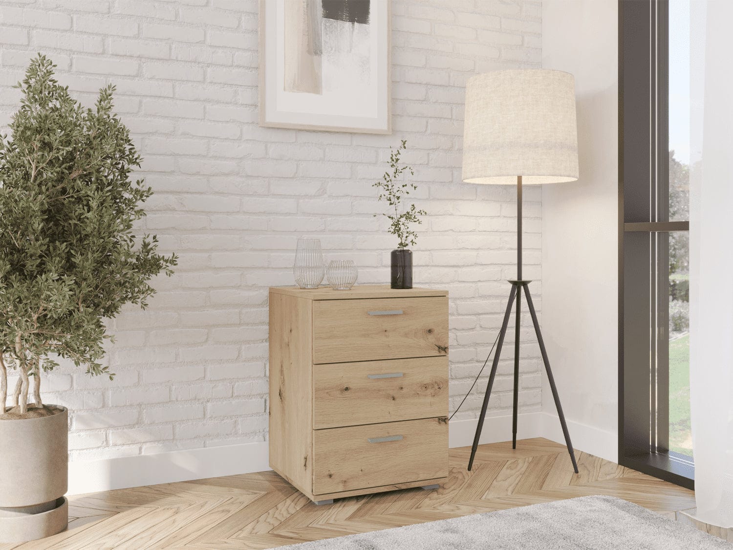 VITOROG Noptiera din pal, cu 3 sertare, K3F Stejar Artisan, l46xA42xH61 cm