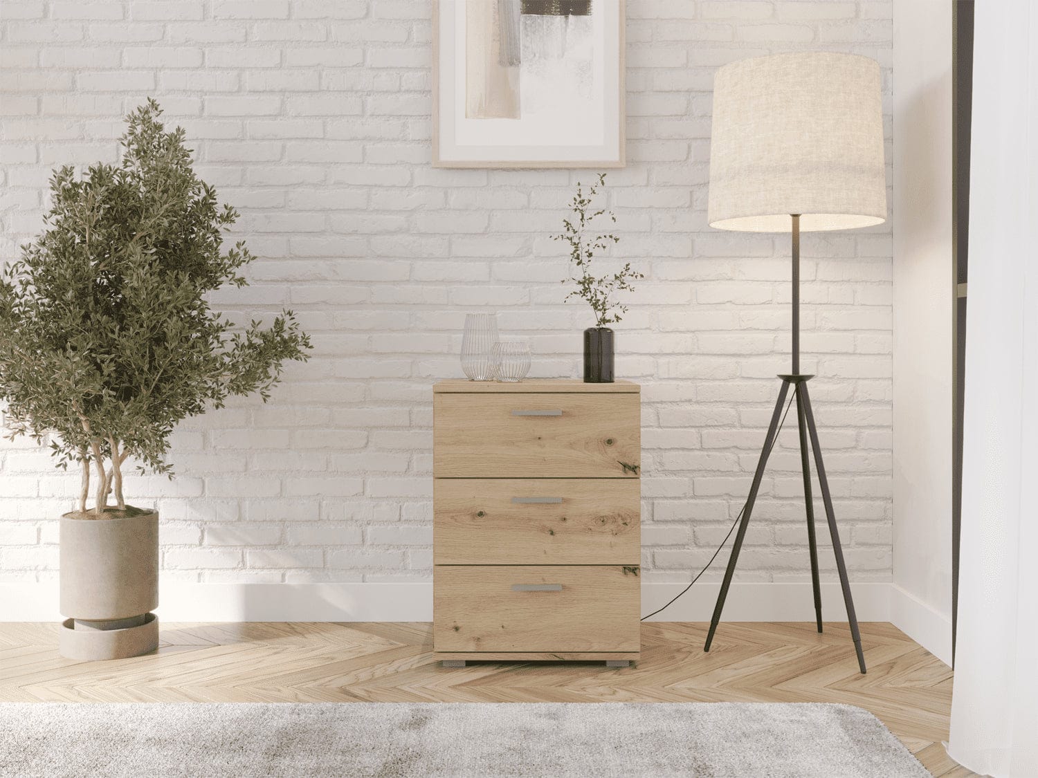 VITOROG Noptiera din pal, cu 3 sertare, K3F Stejar Artisan, l46xA42xH61 cm