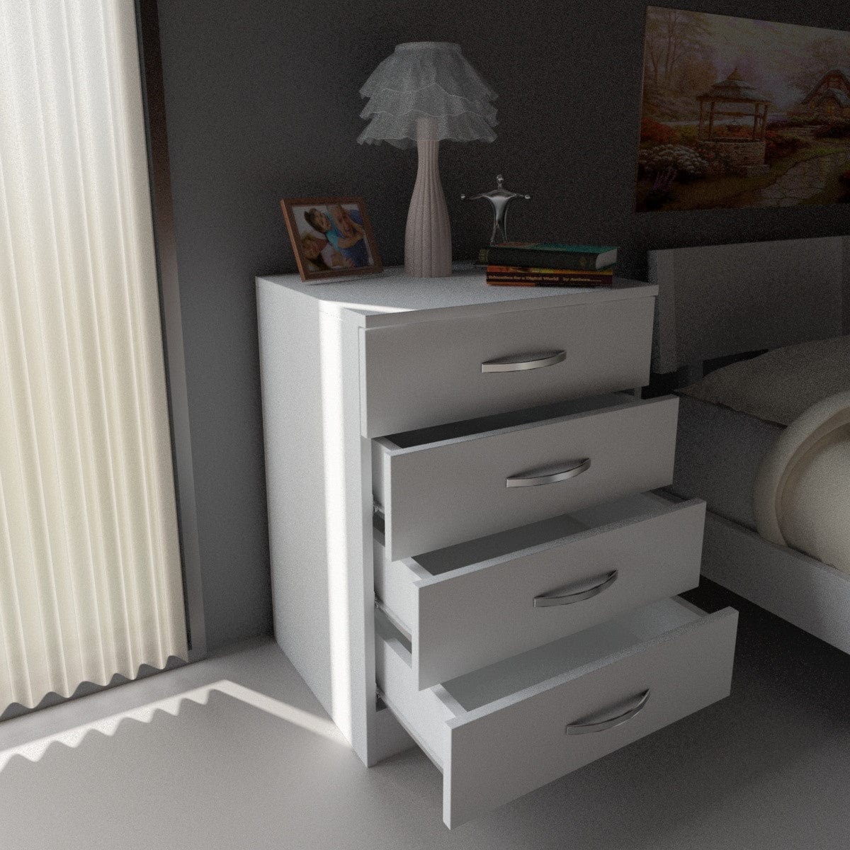 Asir Noptiera din pal, cu 4 sertare, Diva V4 Alb, l55xA44xH74 cm