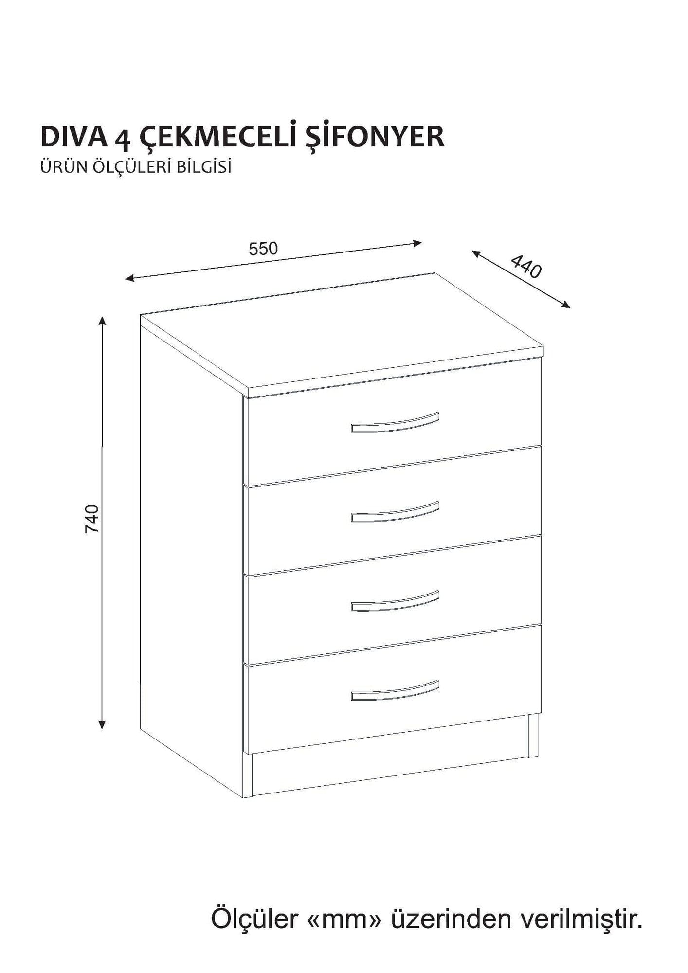 Asir Noptiera din pal, cu 4 sertare, Diva V4 Alb, l55xA44xH74 cm