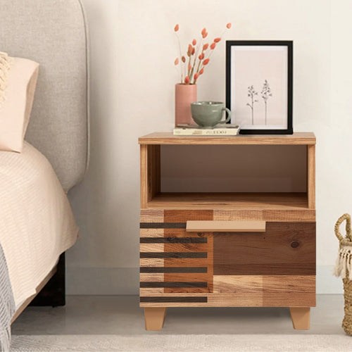 Asir Noptiera din pal si lemn, cu 1 sertar, Leva Colorblock Pin Atlantic, l45xA40xH52 cm