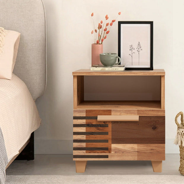 Asir Noptiera din pal si lemn, cu 1 sertar, Leva Colorblock Pin Atlantic, l45xA40xH52 cm