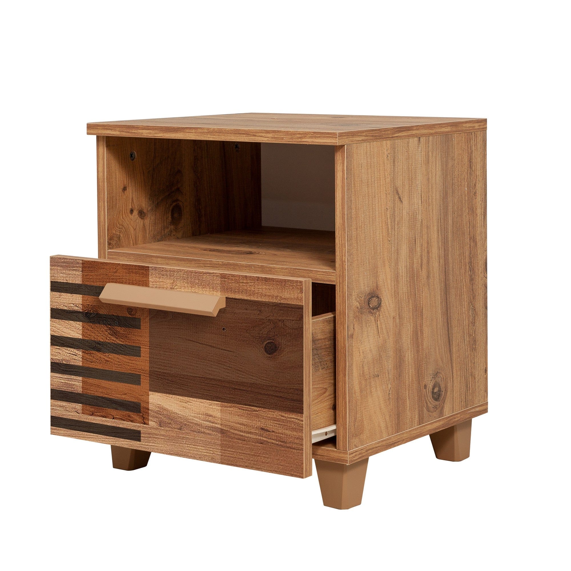 Asir Noptiera din pal si lemn, cu 1 sertar, Leva Colorblock Pin Atlantic, l45xA40xH52 cm