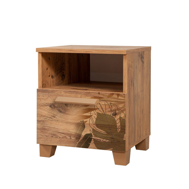 Asir Noptiera din pal si lemn, cu 1 sertar, Leva Forest Pin Atlantic, l45xA40xH52 cm