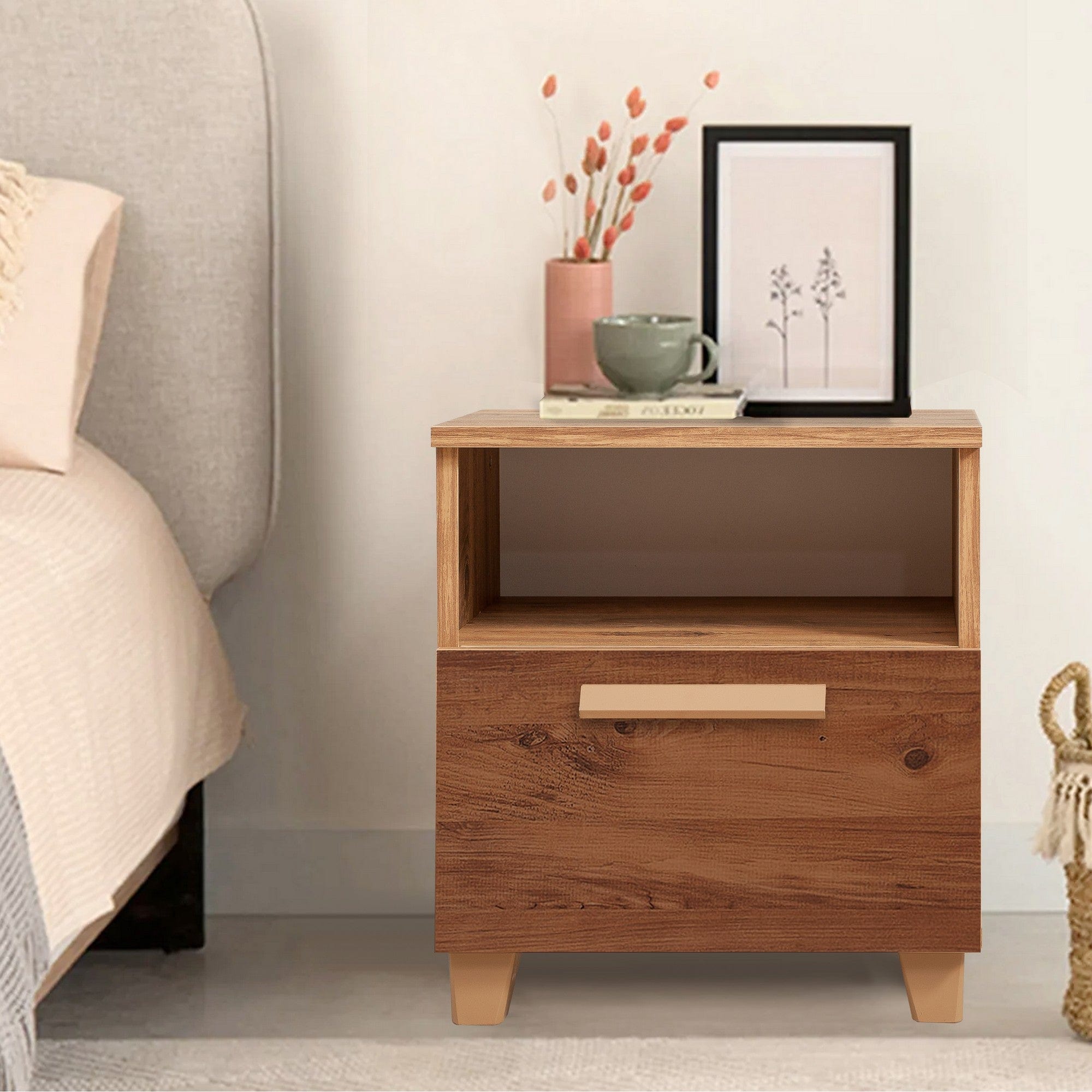 Asir Noptiera din pal si lemn, cu 1 sertar, Leva Form Pin Atlantic, l45xA40xH52 cm