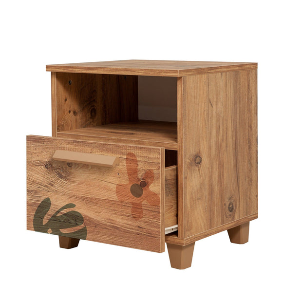 Asir Noptiera din pal si lemn, cu 1 sertar, Leva Leaf Pin Atlantic, l45xA40xH52 cm