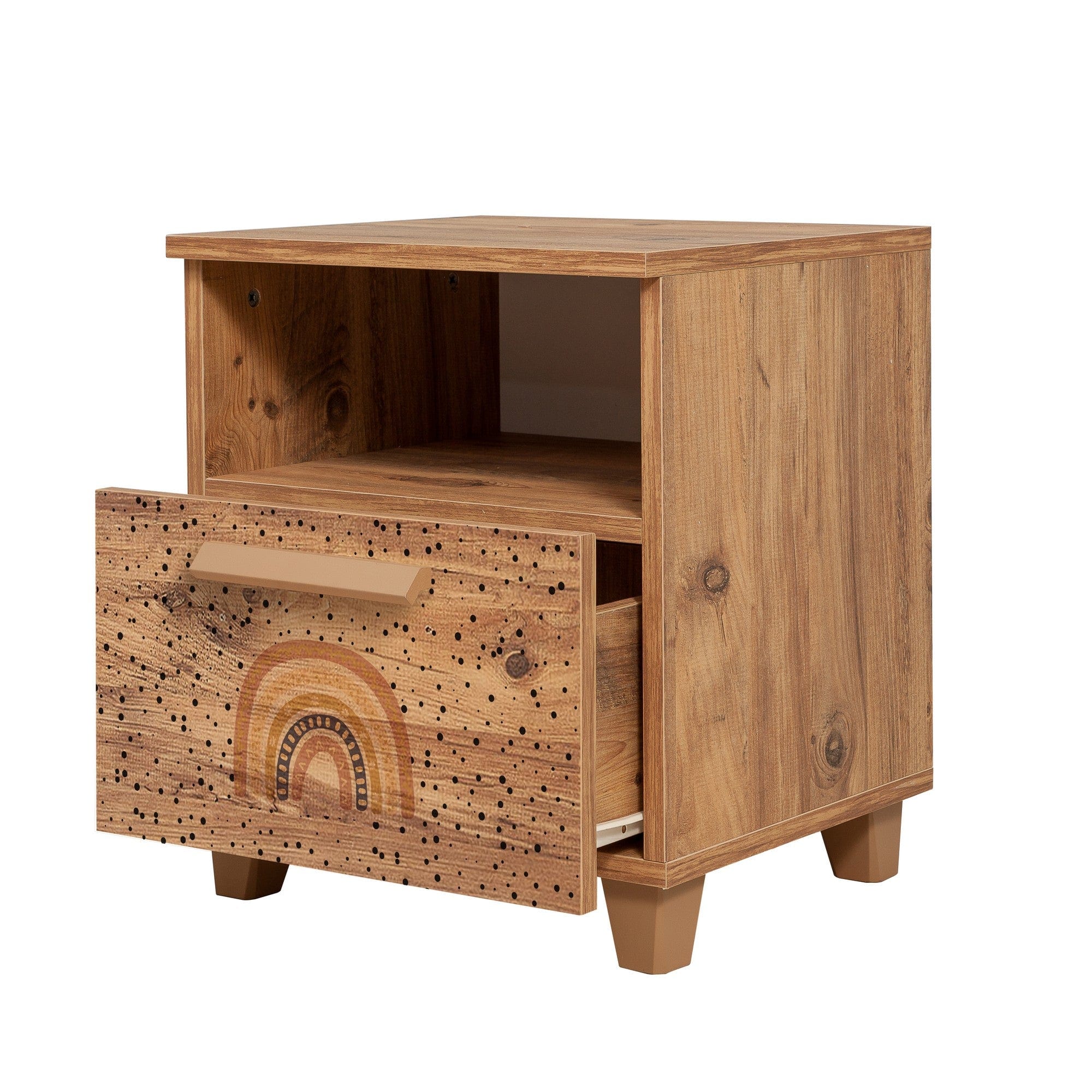 Asir Noptiera din pal si lemn, cu 1 sertar, Leva Rainbow Pin Atlantic, l45xA40xH52 cm