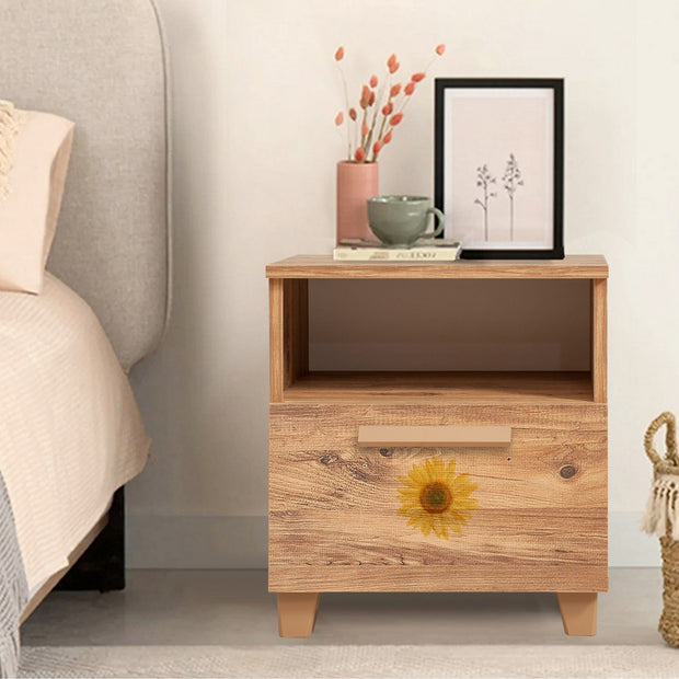 Asir Noptiera din pal si lemn, cu 1 sertar, Leva Seed Pin Atlantic, l45xA40xH52 cm