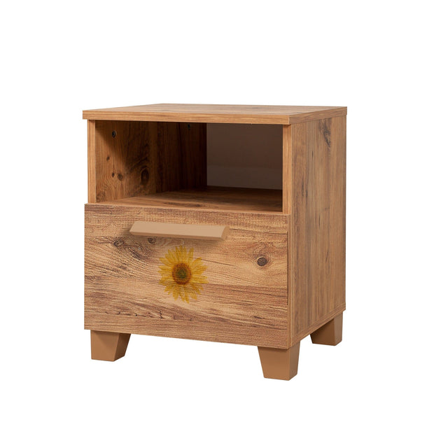 Asir Noptiera din pal si lemn, cu 1 sertar, Leva Seed Pin Atlantic, l45xA40xH52 cm