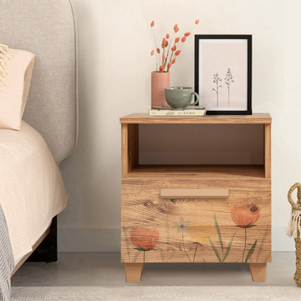 Asir Noptiera din pal si lemn, cu 1 sertar, Leva Tulip Pin Atlantic, l45xA40xH52 cm