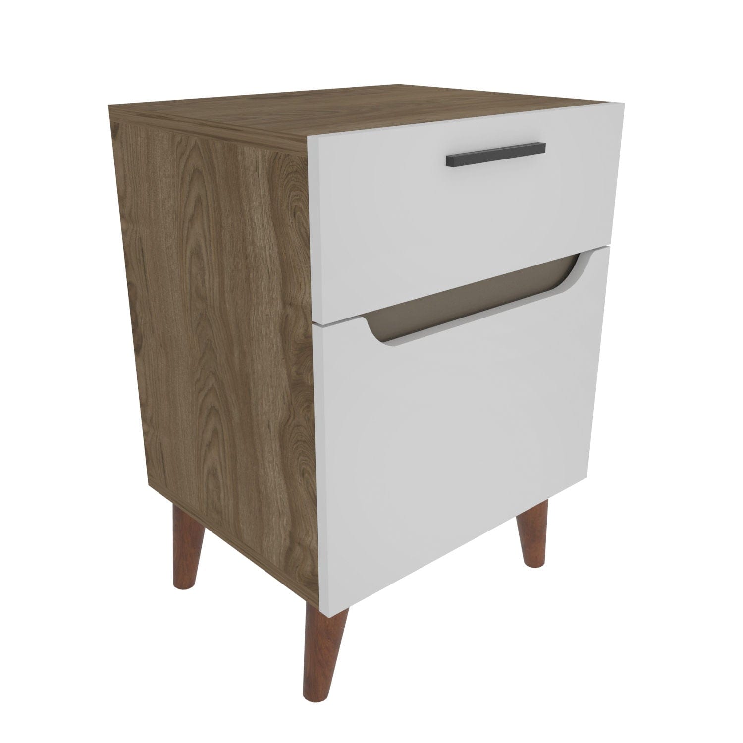 Asir Noptiera din pal si lemn, cu 1 sertar si 1 usa, Losso Alb / Stejar, l45xA63xH36,8 cm