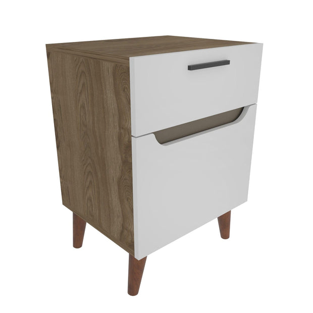 Asir Noptiera din pal si lemn, cu 1 sertar si 1 usa, Losso Alb / Stejar, l45xA63xH36,8 cm