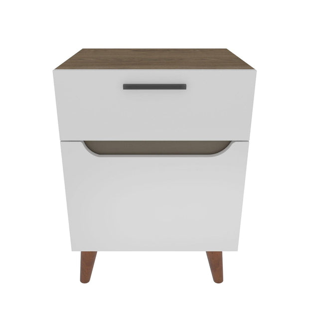 Asir Noptiera din pal si lemn, cu 1 sertar si 1 usa, Losso Alb / Stejar, l45xA63xH36,8 cm