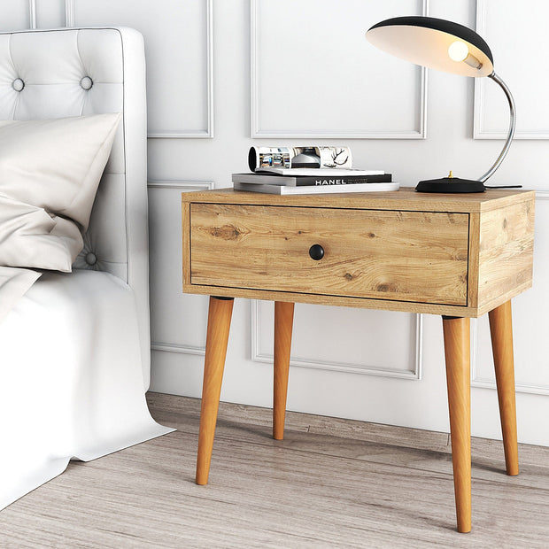 Noptiera din pal si lemn, cu 1 sertar, Sıla Stejar Antic, l60xA40xH60 cm