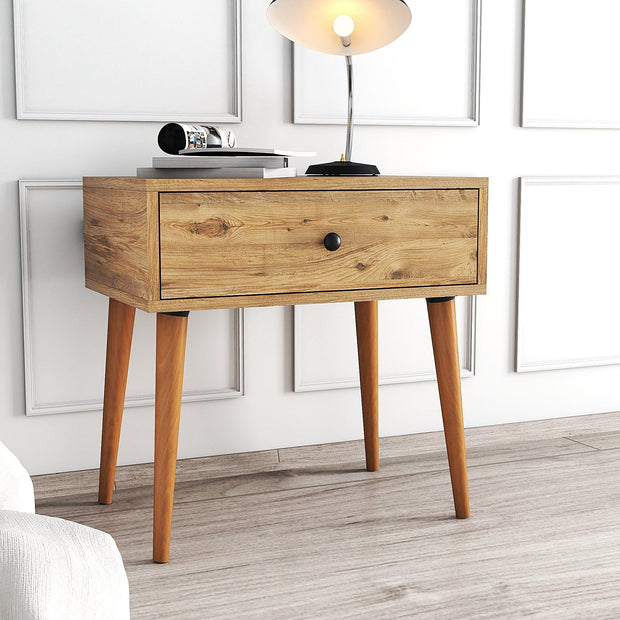 Noptiera din pal si lemn, cu 1 sertar, Sıla Stejar Antic, l60xA40xH60 cm (2)