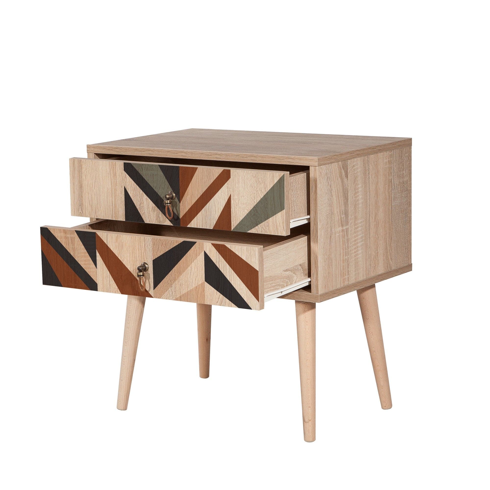 Asir Noptiera din pal si lemn, cu 2 sertare, City Triangle Multicolor / Stejar, l60xA40xH61 cm