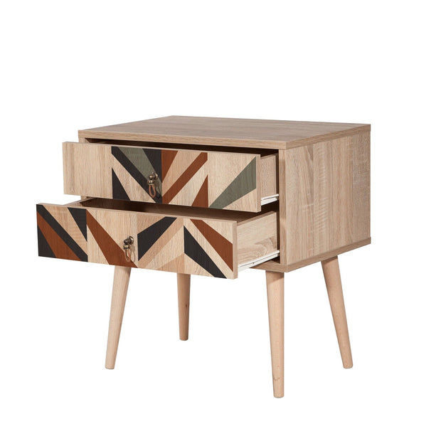 Asir Noptiera din pal si lemn, cu 2 sertare, City Triangle Multicolor / Stejar, l60xA40xH61 cm