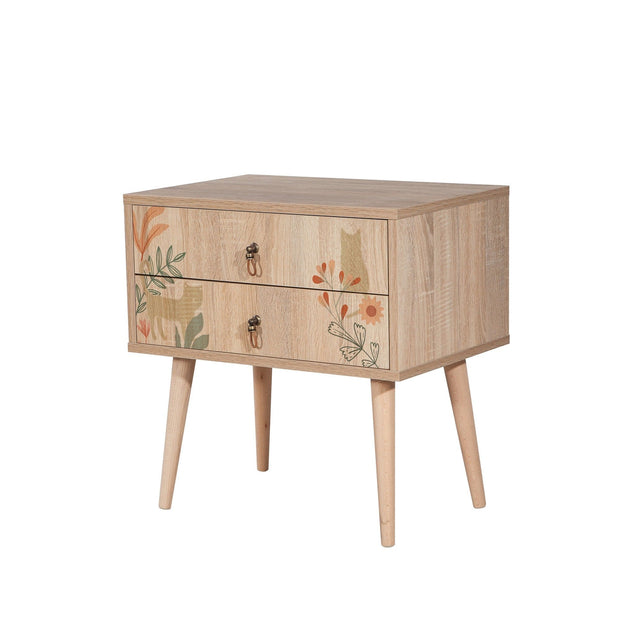 Asir Noptiera din pal si lemn, cu 2 sertare, City Two Cat Multicolor / Stejar, l60xA40xH61 cm