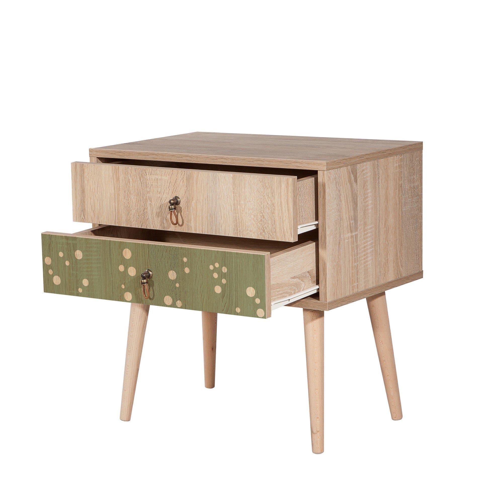 Asir Noptiera din pal si lemn, cu 2 sertare, City Two Dino Multicolor / Stejar, l60xA40xH61 cm