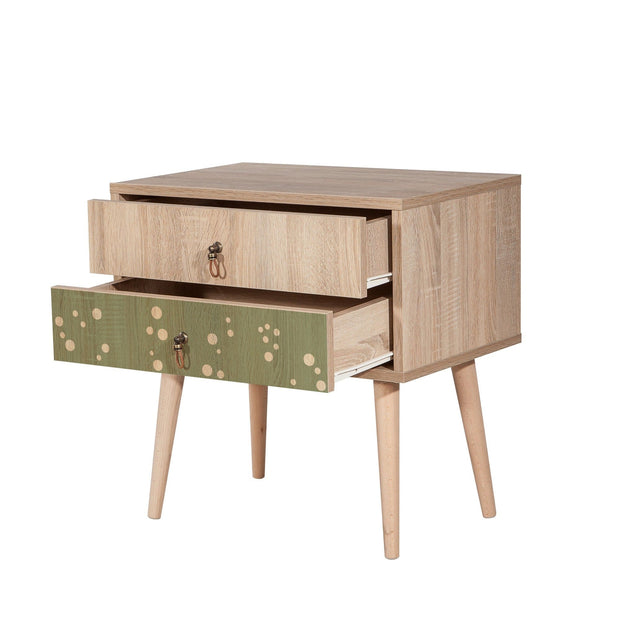 Asir Noptiera din pal si lemn, cu 2 sertare, City Two Dino Multicolor / Stejar, l60xA40xH61 cm