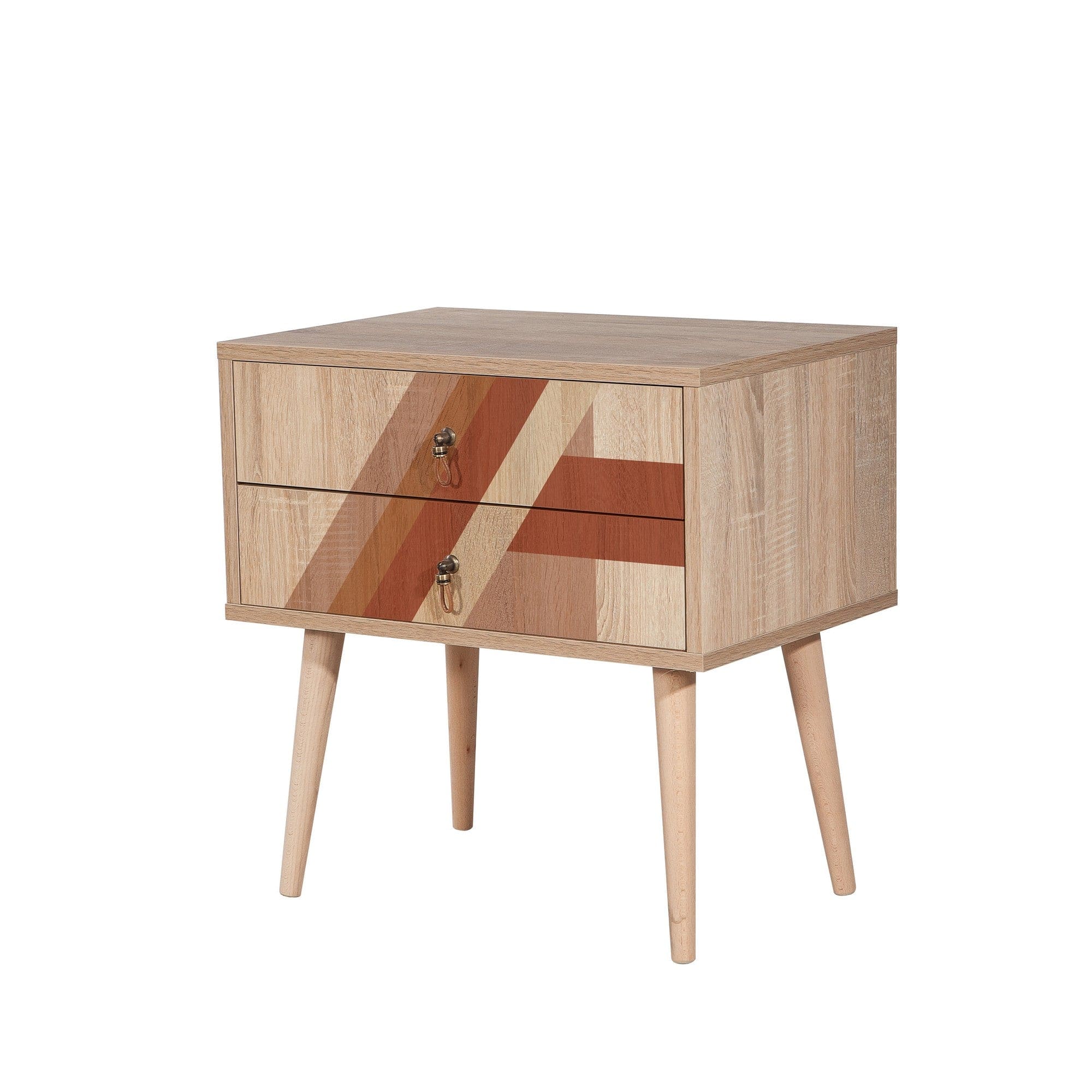 Asir Noptiera din pal si lemn, cu 2 sertare, City Two Flow Multicolor / Stejar, l60xA40xH61 cm