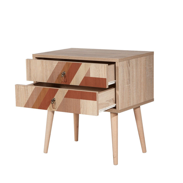 Asir Noptiera din pal si lemn, cu 2 sertare, City Two Flow Multicolor / Stejar, l60xA40xH61 cm