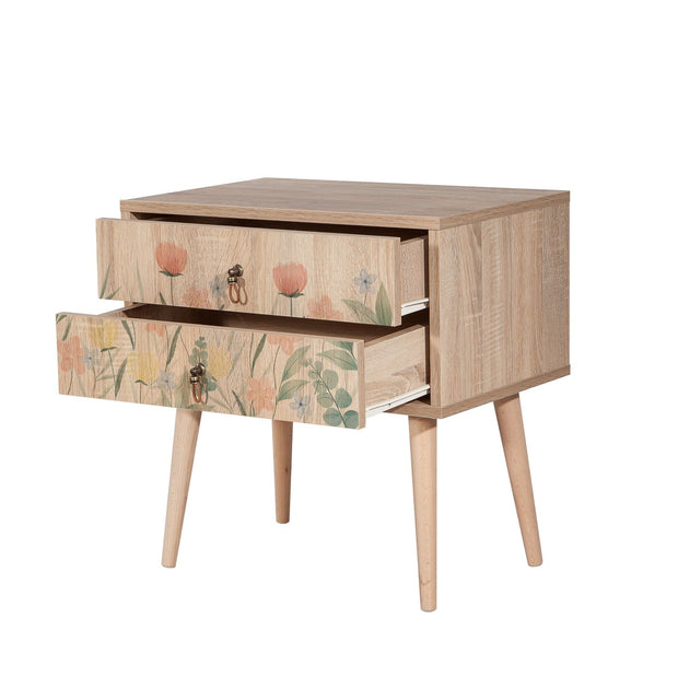 Asir Noptiera din pal si lemn, cu 2 sertare, City Two Tulip Multicolor / Stejar, l60xA40xH61 cm