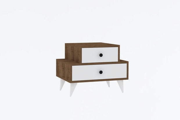 Asir Noptiera din pal si lemn, cu 2 sertare, Mise Nuc / Alb, l63xA44xH50 cm