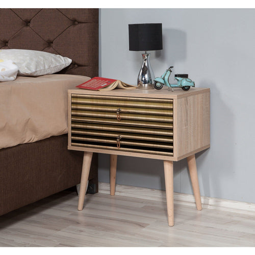 Asir Noptiera din pal si lemn, cu 2 sertare, Two 220 Stejar Sonoma, l60xA40xH61 cm