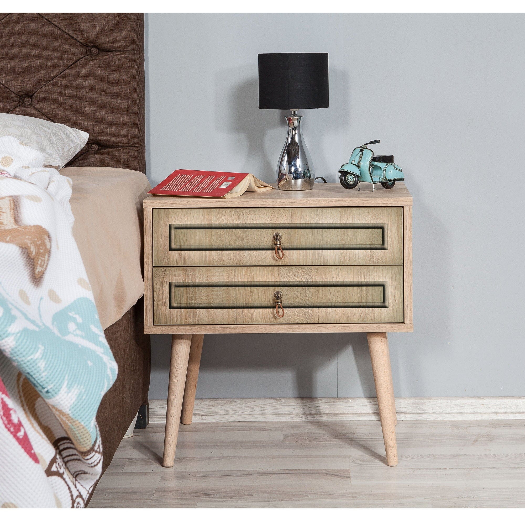 Asir Noptiera din pal si lemn, cu 2 sertare, Two 421 Stejar Sonoma, l60xA40xH61 cm