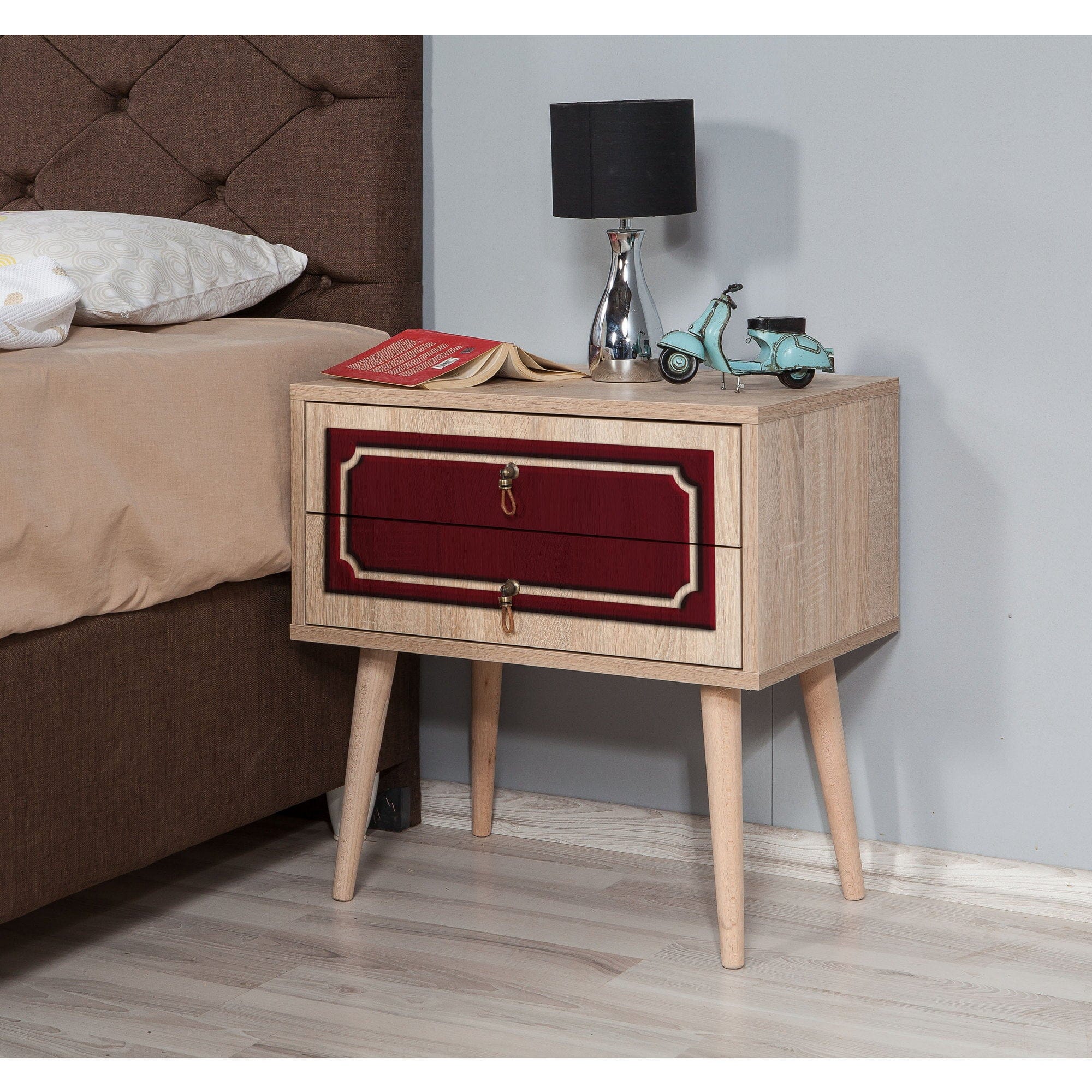 Asir Noptiera din pal si lemn, cu 2 sertare, Two 621 Stejar Sonoma, l60xA40xH61 cm