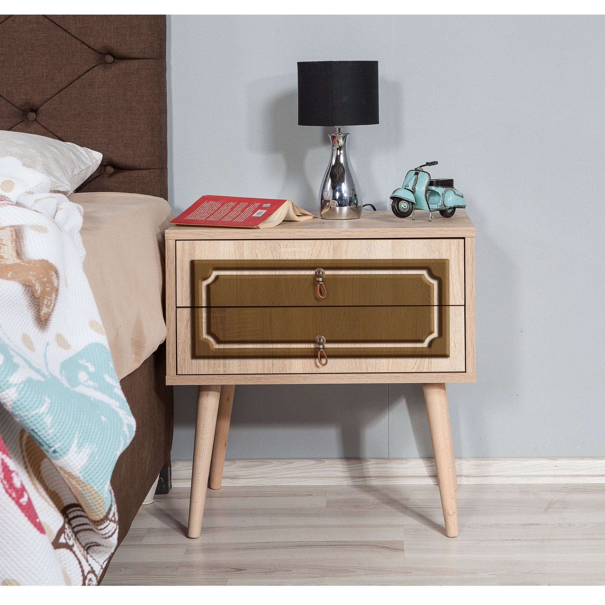 Asir Noptiera din pal si lemn, cu 2 sertare, Two 622 Stejar Sonoma, l60xA40xH61 cm