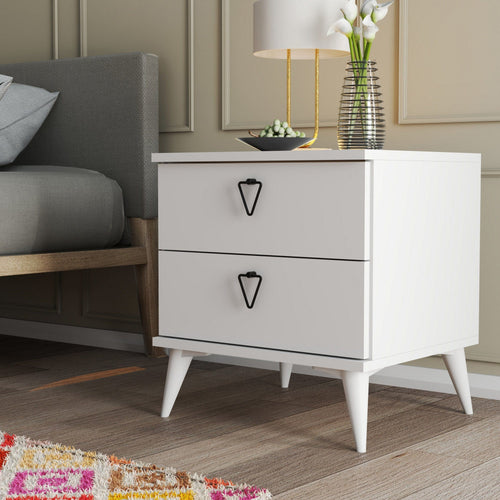 Asir Noptiera din pal si lemn, cu 2 sertare, Versa 3634 Alb, l52xA45xH55,1 cm