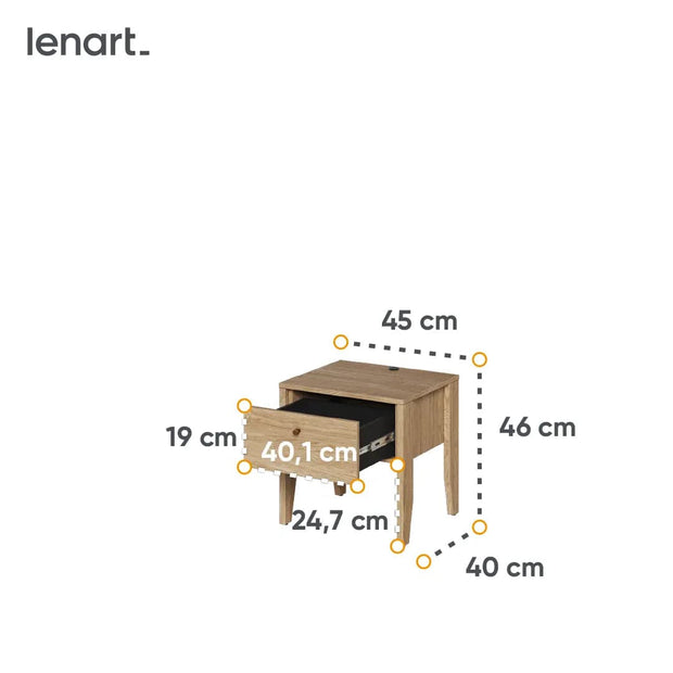 Lenart Noptiera din pal si MDF, cu 1 sertar, Cozy CZ-05 Stejar, l40xA45xH46 cm
