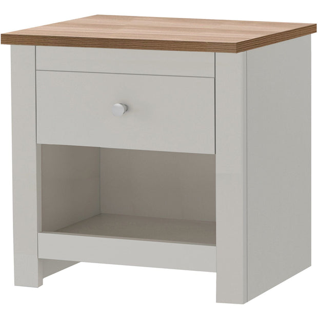 Dorel Home Noptiera din pal si MDF cu 1 sertar, Emerald Crem / Stejar, l45xA35xH46 cm