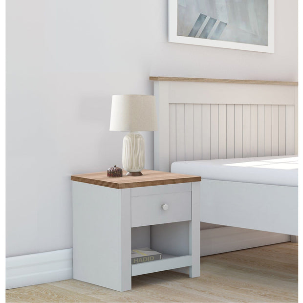 Dorel Home Noptiera din pal si MDF cu 1 sertar, Emerald Crem / Stejar, l45xA35xH46 cm