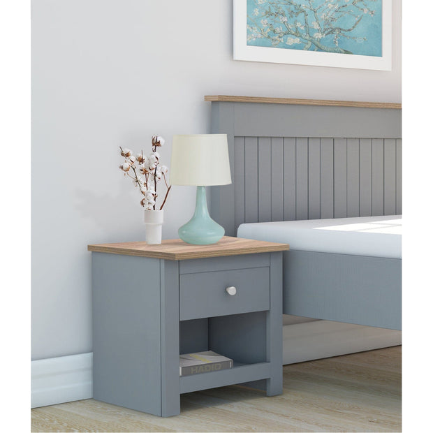 Dorel Home Noptiera din pal si MDF cu 1 sertar, Emerald Gri / Stejar, l45xA35xH46 cm