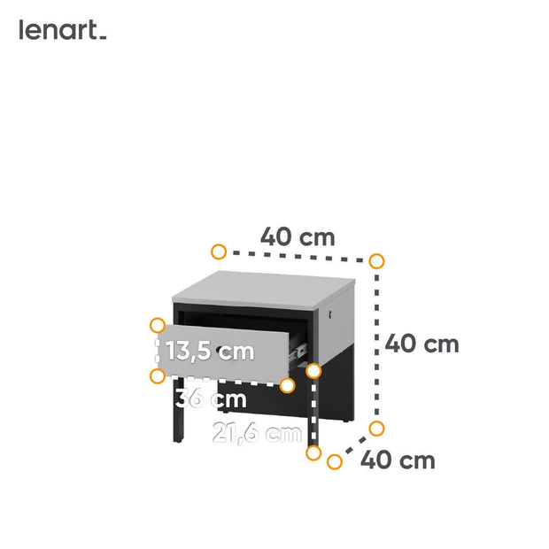 Lenart Noptiera din pal si MDF, cu 1 sertar si LED inclus, Gris GS-05 Gri / Negru, l40xA40xH40 cm